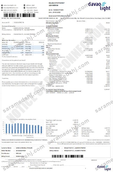 USA DAVAO LIGHT utility bill Word and PDF template